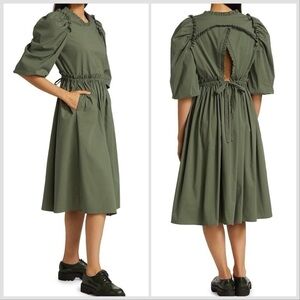 NWT MUNTHE Army Green Rover Puff-Sleeve Ruffled Dress Sz 12